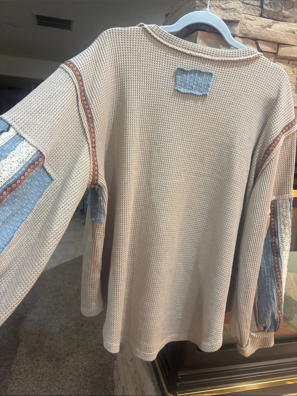 NEW POL Beige and Blue Colorblock Waffle Knit Pullover - Picture 5 of 7
